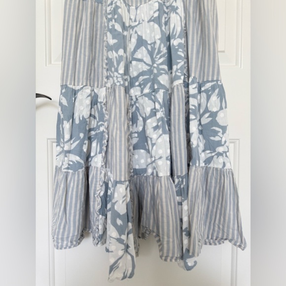 Splendid Misty Patchwork Midi Dress Floral Stripe Print Tiered Boho Medium - Picture 6 of 15